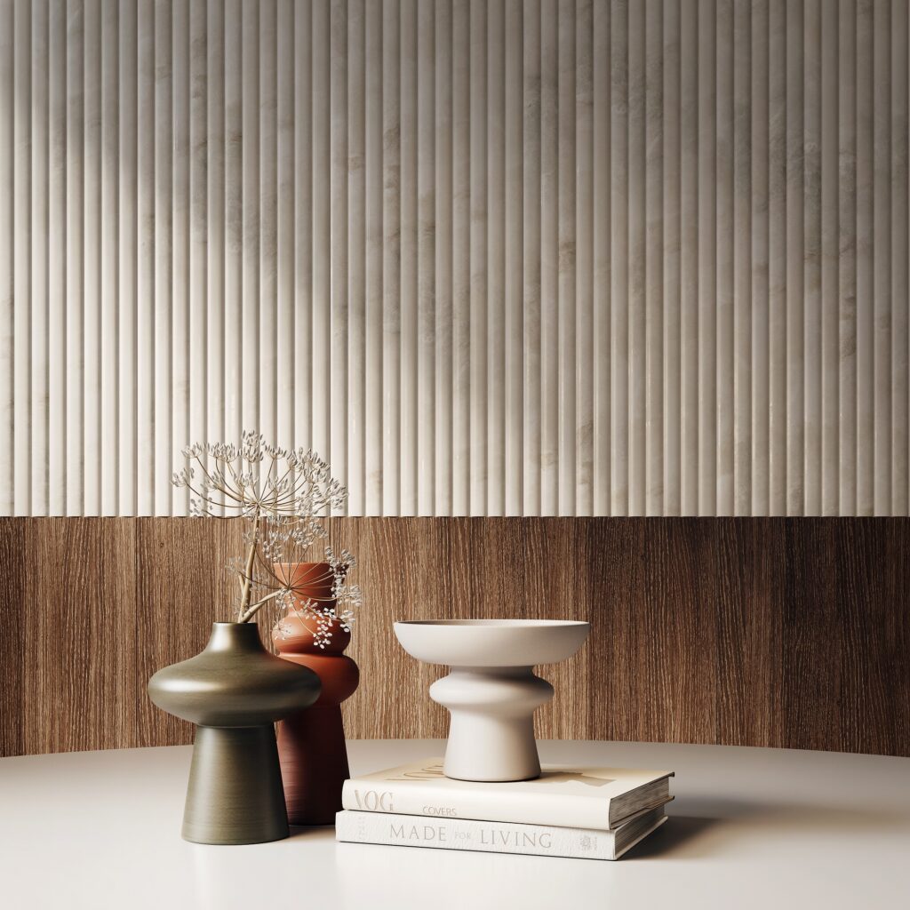 Połączenie bieli i drewna w kuchni – ściana